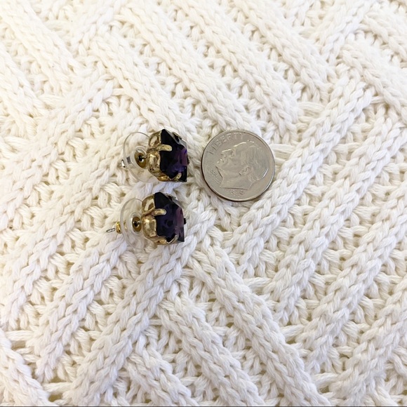 Gold Tone and Purple Square Stone Stud Earrings - Picture 3 of 4